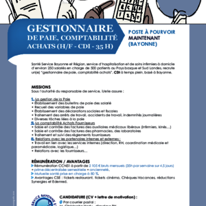 JOB : “Gestionnaire de paie, comptabilité, achats” (H/F)