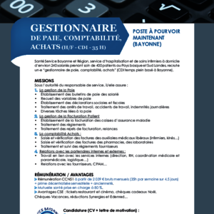 JOB : “Gestionnaire de paie, comptabilité, achats” H/F